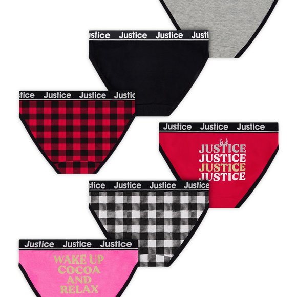 New Justice Girls Soft Cotton Bikini Underwear 6-Pack Christmas Buffalo Plaid - Picture 10 of 16